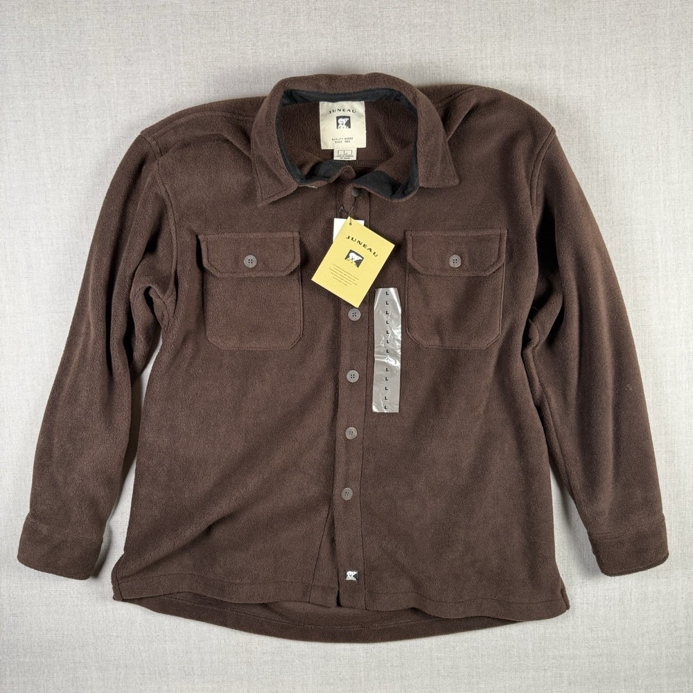 Juneau Shirt Men's Large Fleece Brown Flannel Work Flap Pockets Outdoor NWT